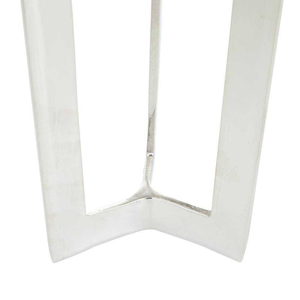 Contemporary Silver Aluminum Geometric Pillar Candle Holders, Set of 2