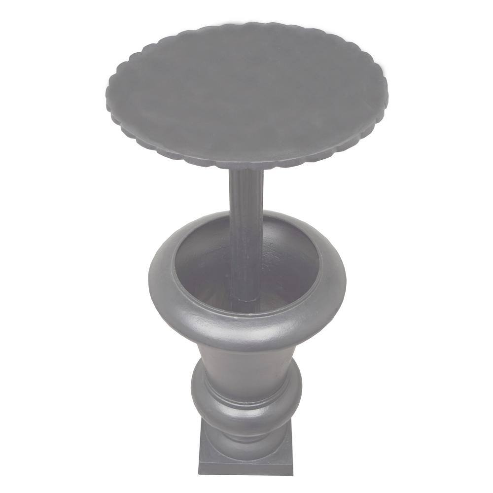 Ornate Gray Cast Aluminum Bird Bath with Planter Vase