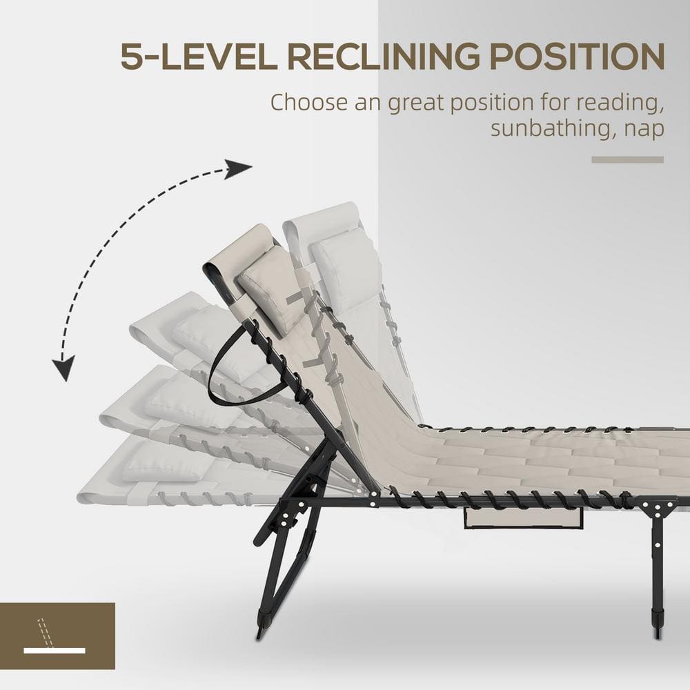 Khaki Padded Folding Armless Chaise Lounge Set