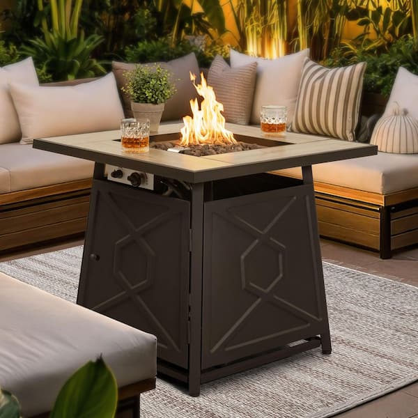 Nuu Garden 28 in. Square Metal Outdoor Propane Fire Pit Table with