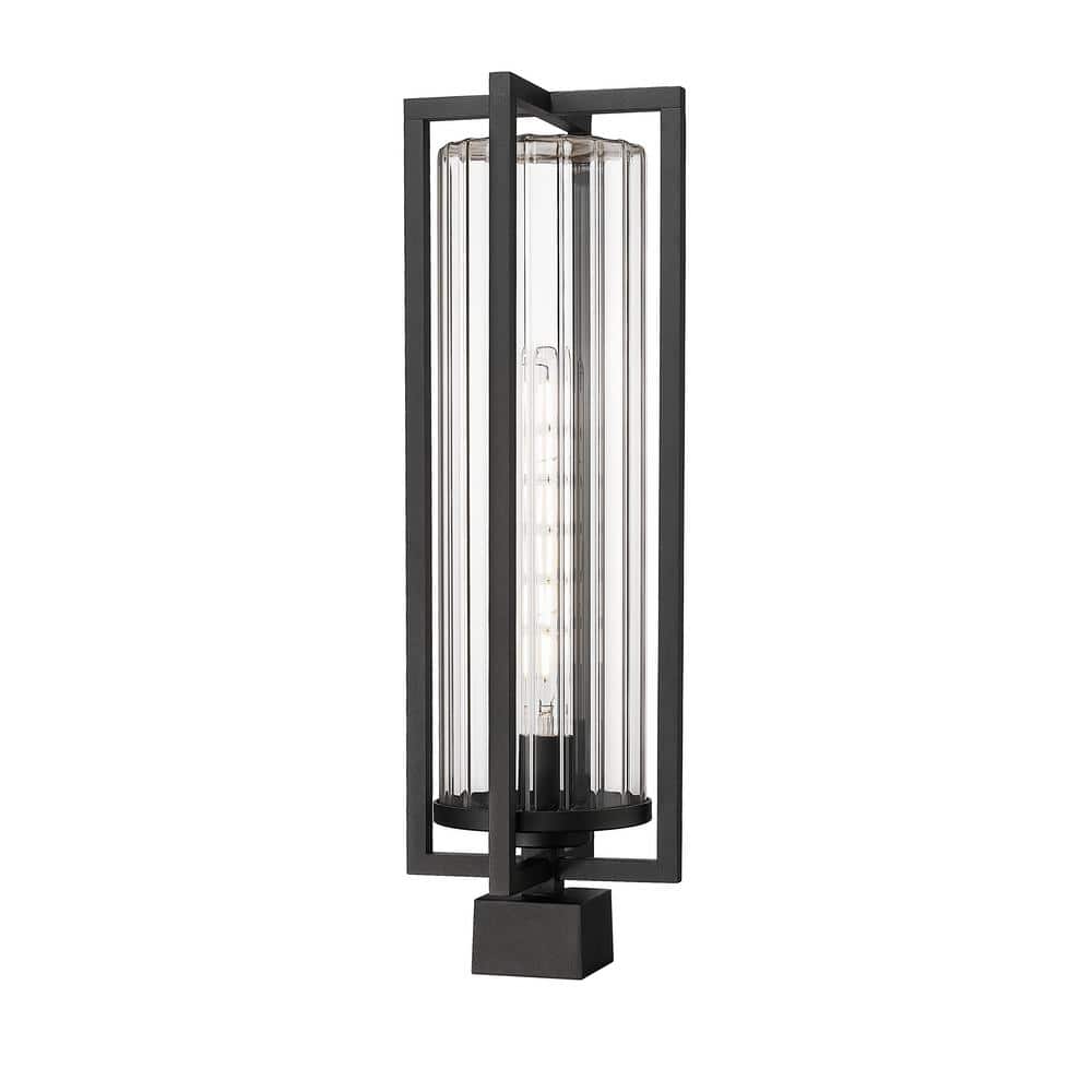 Aura 1-Light Black Aluminum Hardwired Outdoor Marine Grade Post-Light with 