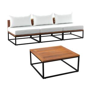 Taradale 4-Piece Wood Outdoor Couch in White with Cushions and Coffee Table
