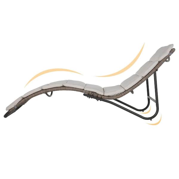 1-Piece Wicker Outdoor Chaise Lounge Patio Reclining Chair with Removable Cushion