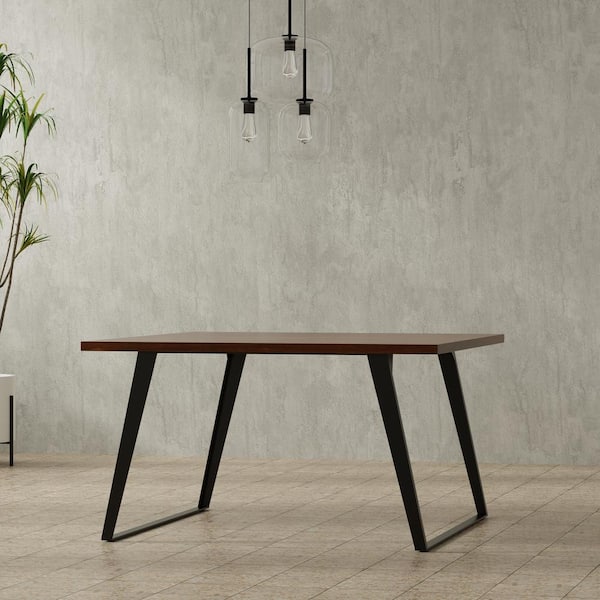 Lowry 54 in. x 54 in. Square Modern Industrial Square Dining Table in Walnut Veneer 4-Legs Seats 6