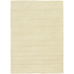 Solid Shag Pure Ivory 7 ft. x 10 ft. Area Rug