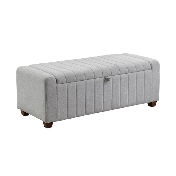 Kelsey Gray Boucle Fabric Solid Wood Brown Finish Lift Top Storage Bench 50 in.