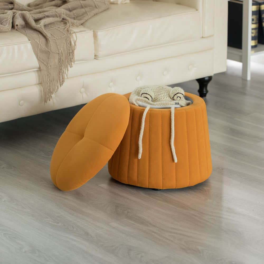 Green Velvet Tufted Round Storage Ottoman