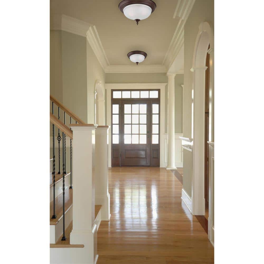 Traditional Oil Rubbed Bronze 13" Flush Ceiling Fixture with Frosted Swirl Glass