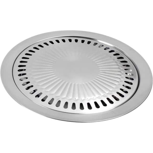2-Piece 10 in. 11.7 in. Stainless Steel Nonstick Round Grill Pan with Oil Groove Sink for Smokeless Indoor BBQ