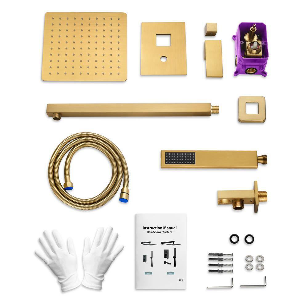Grandjoy 10" Brushed Gold Rainfall Shower Head System with Handheld Spray