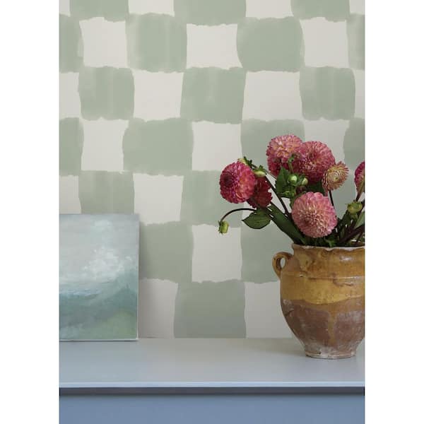 Tess Watercolor Checker Sage Green Peel and Stick Wallpaper