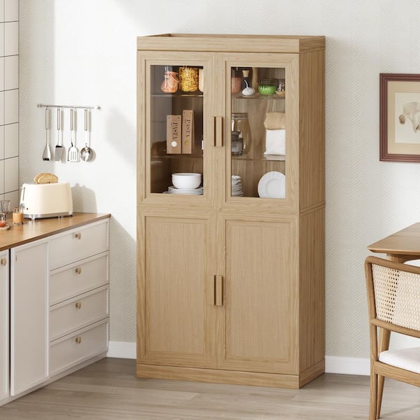 Dovelina 6-Shelf Commercial Natural Wood 31 in. W Buffets Sideboards Food Display Cabinet with Tempered Glass Windows