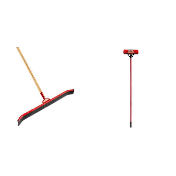 36 in. High Power Curved Rubber Floor Squeegee with 60 in. Wood Handle and 13.5 in. Floor Scrub Brush with Steel Handle