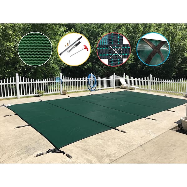 Water Warden 18 ft. x 38 ft. Rectangle Green Mesh In-Ground Safety Pool Cover, ASTM F1346 Certified
