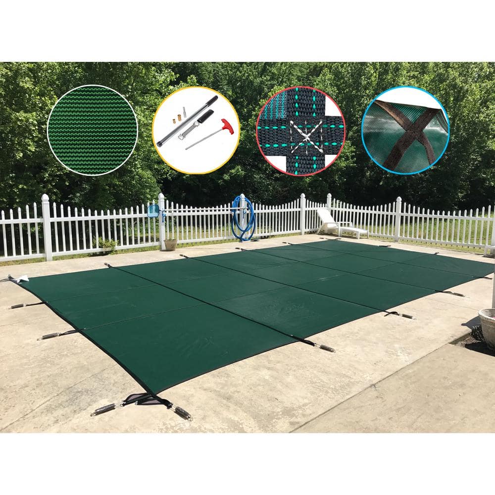 Water Warden 30 ft. x 50 ft. Rectangle Green Mesh In-Ground Safety Pool ...