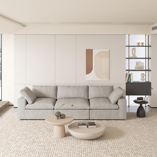 J&E Home 120.45 in. W Square Arm Linen Rectangle Modular Free Combination Sofa in. Gray
