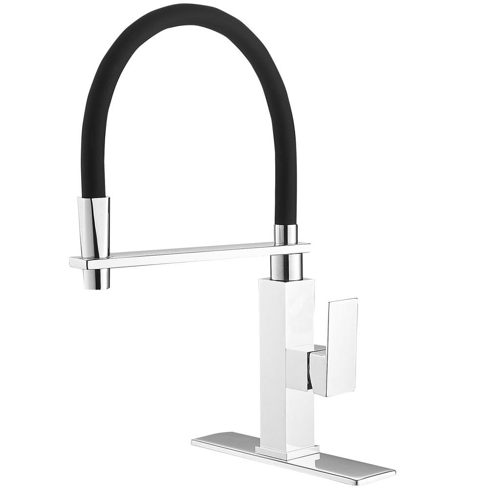 BWE Single-Handle Pull-Down Sprayer 1 Spray High Arc Kitchen Faucet With Deck Plate in Polished Chrome -  A-94007-C