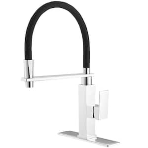 Single-Handle Pull-Down Sprayer 1 Spray High Arc Kitchen Faucet With Deck Plate in Polished Chrome