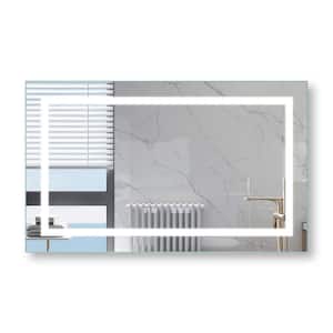 40 in. W x 24 in. H Large Rectangular Frameless Night Light, Time,Dimmable Wall Mounted Bathroom Vanity Mirror in Silver