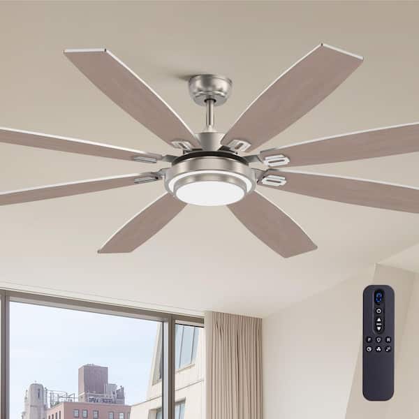 72 in. Nickel Finish Silver Reversible Blades Downrod Mount Ceiling Fan with Integrated LED and Remote Control