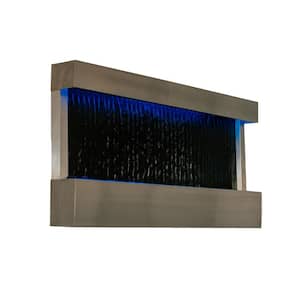 47 in. Indoor Wall-Mounted Mirror Waterfall Fountain with Pump, LED Lights, and Rocks for Home Decoration