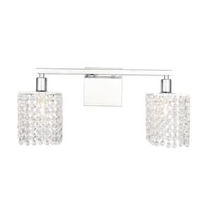 Timeless Home Paige 18 in. W x 8.4 in. H 2-Light Chrome and Clear Crystals Wall Sconce