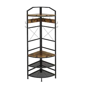Industrial Style Rustic Brown 17.7 in. Steel Hall Tree with Bench and Shoe Storage