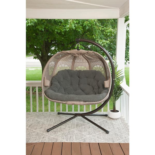 FlowerHouse 5.5 ft. x 4 ft. Free Standing Hanging Cushion Pumpkin Chair Hammock with Stand in Sand Dreamcatcher