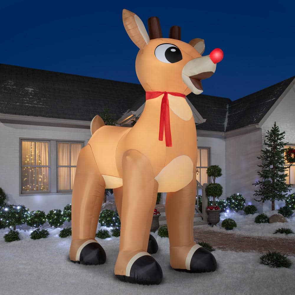 Colossal Brown Inflatable Standing Rudolph with Red Scarf