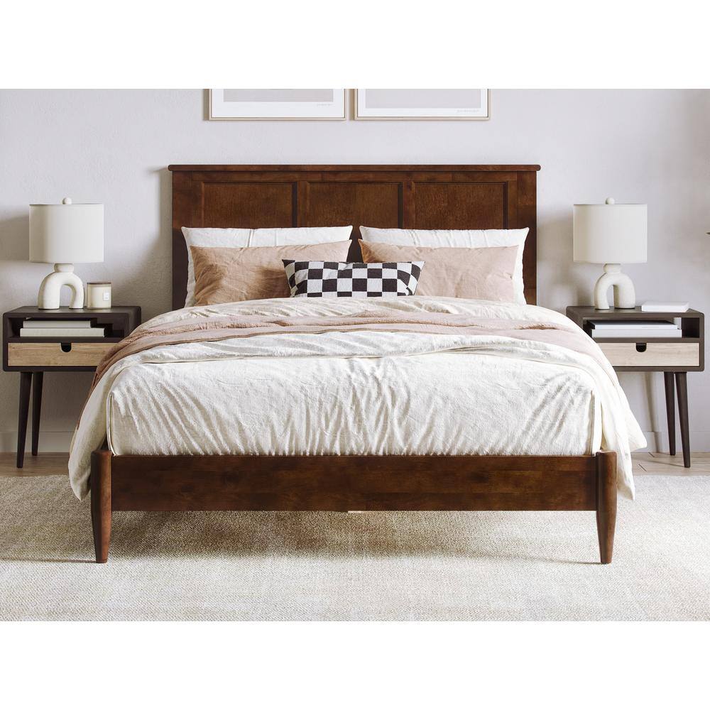 Charlotte Full Walnut Solid Wood Platform Bed with Headboard