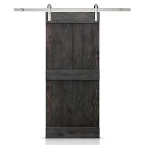 Mid-Bar Series 24 in. x 84 in. Solid Charcoal Black Stained DIY Pine Wood Interior Sliding Barn Door with Hardware Kit