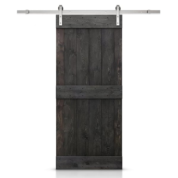 CALHOME Mid-bar Series 24 in. x 84 in. Pre-Assembled Charcoal Black Stained Wood Interior Sliding Barn Door with Hardware Kit