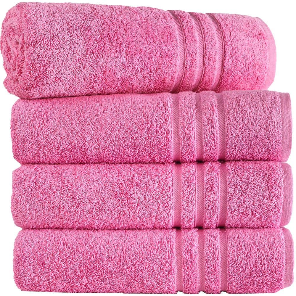 100% Cotton 4 Pack Premium Pink Bath Towels-Quick-Dry, High Absorbent, for 