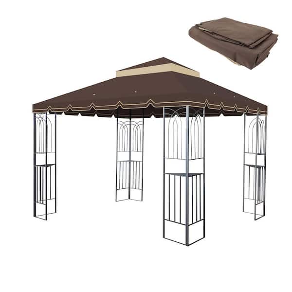 Unbranded 10 ft. x 10 ft. Brown Outdoor Patio Double Tiered Gazebo Replacement Canopy in Tan (Frame Not Include)