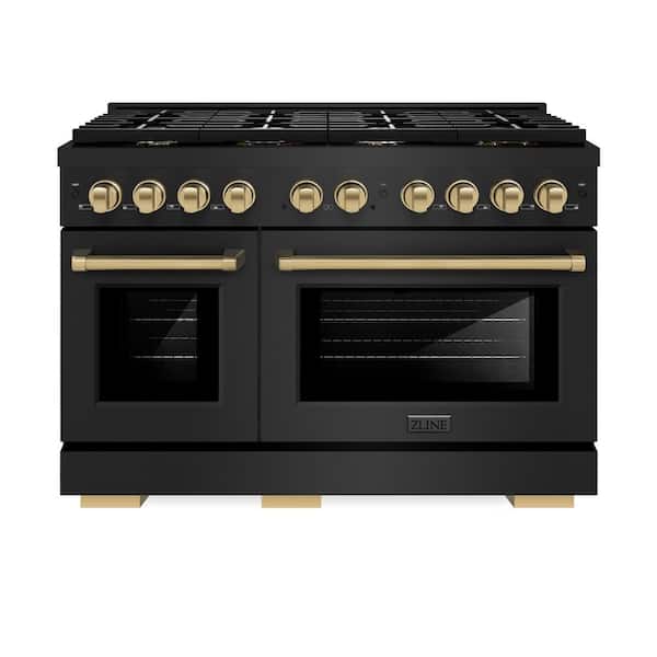 Paramount 48 in. 8-Burner Double Convection Oven Dual Fuel Range in Black Stainless Steel and Champagne Bronze