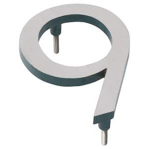 16 in. Satin Nickel/Hunter Green 2-Tone Aluminum Floating or Flat Modern House Numbers 0-9 - 9