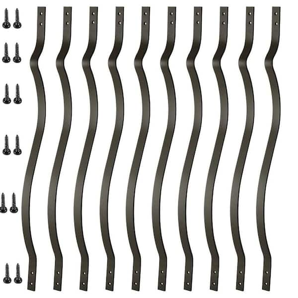 32.25 in. x 1 in. Black Heavy Duty Cast Iron Deck Wave Arc Baluster with Screws for Outdoor Stair Deck-(51-Pack)