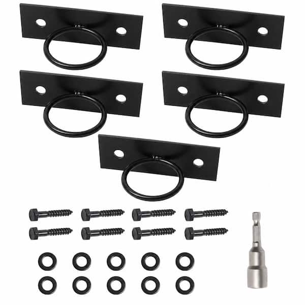 Black Decorative Ring Rope Supports Wall Mounted Hemp Rope Hangers for Stair Deck Railing Fencing 5 Pack
