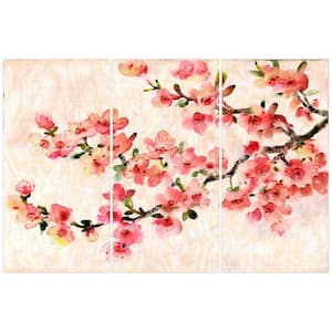 "Cherry Blossom Composition" Unframed Free Floating Tempered Glass Triptych Wall Art Print 72 in. x 36 in.