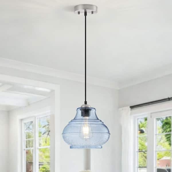 Jasslynn 60 Watt 1 Light Blue Modern Pendant Light with Bell Glass Shade for Dining Room Foyer Bathroom Kitchen Island