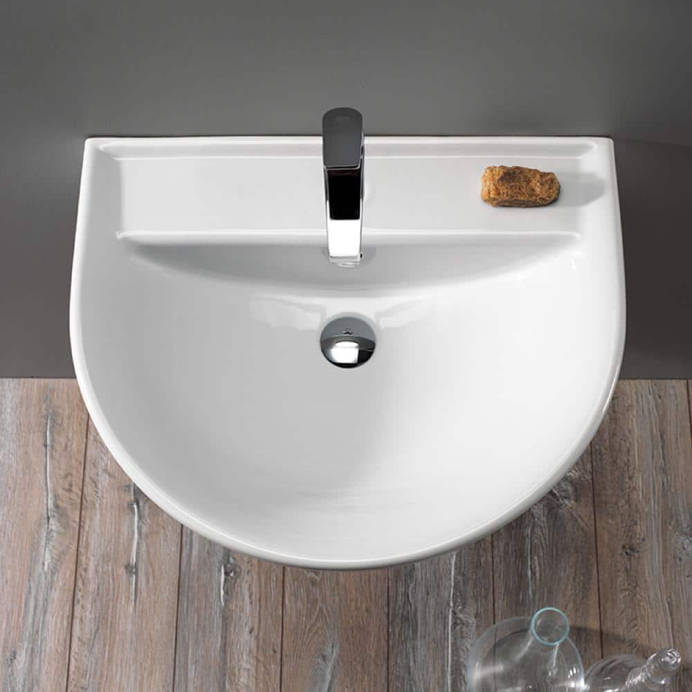 Bella White Ceramic Pedestal Bathroom Sink with Overflow