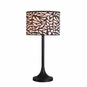 Lindley 30 in. Black Outdoor/Indoor Table Lamp with Off-White and Black Fabric Shade