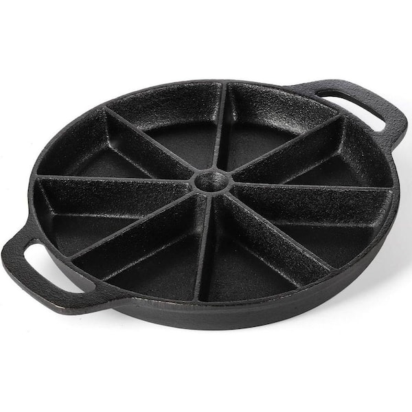 8-Piece Black Cast Iron Nonstick Wedge Pan with Double Handles for Scones Cornbread Brownies Biscuit Set