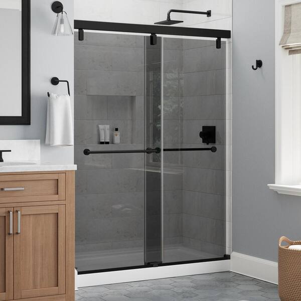 Matte Black And Smoked Tinted Glass, Home Depot Sliding Glass Shower Doors