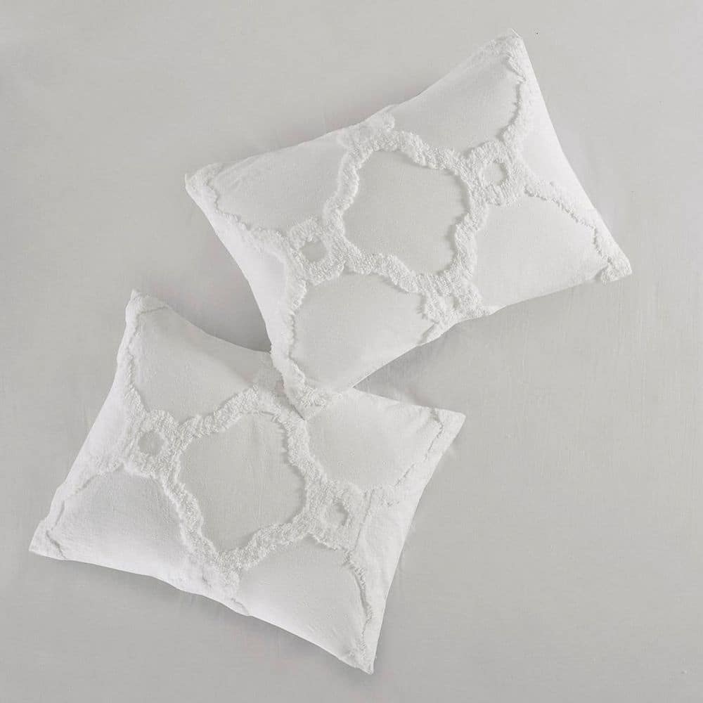 Full White Cotton Tufted Geometric Comforter Set