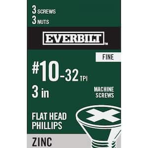 #10-32 x 3 in. Phillips Flat Head Zinc Plated Machine Screw (3-Pack)