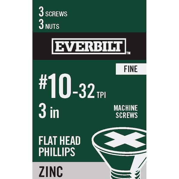 Everbilt #10-32 x 3 in. Phillips Flat Head Zinc Plated Machine Screw (3-Pack)