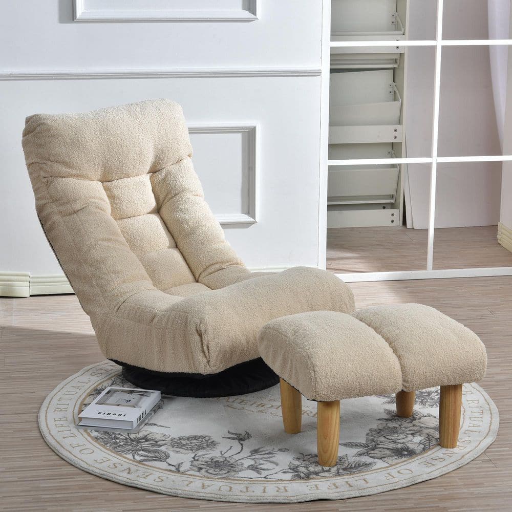 Beige Cotton Occasional Chair with Ottoman Set, Upholstered Swivel Accent Chair with Adjustable Backrest price history on PriceWatchPro