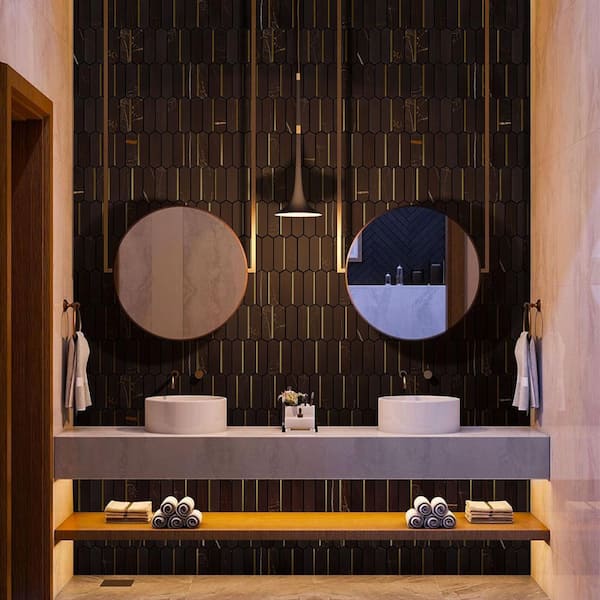 Natural Dorato Black Gold 11.23 in. x 11.62 in. Picket Polished Marble Mosaic Tile (9.1 sq. ft./Case)