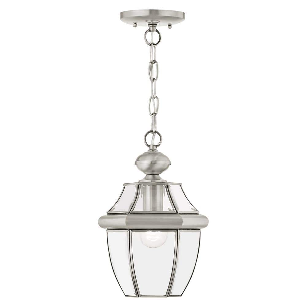 Aston 12.75 in. 1-Light Brushed Nickel Dimmable Outdoor Pendant Light with Clear Beveled Glass and No Bulbs Included price history on PriceWatchPro